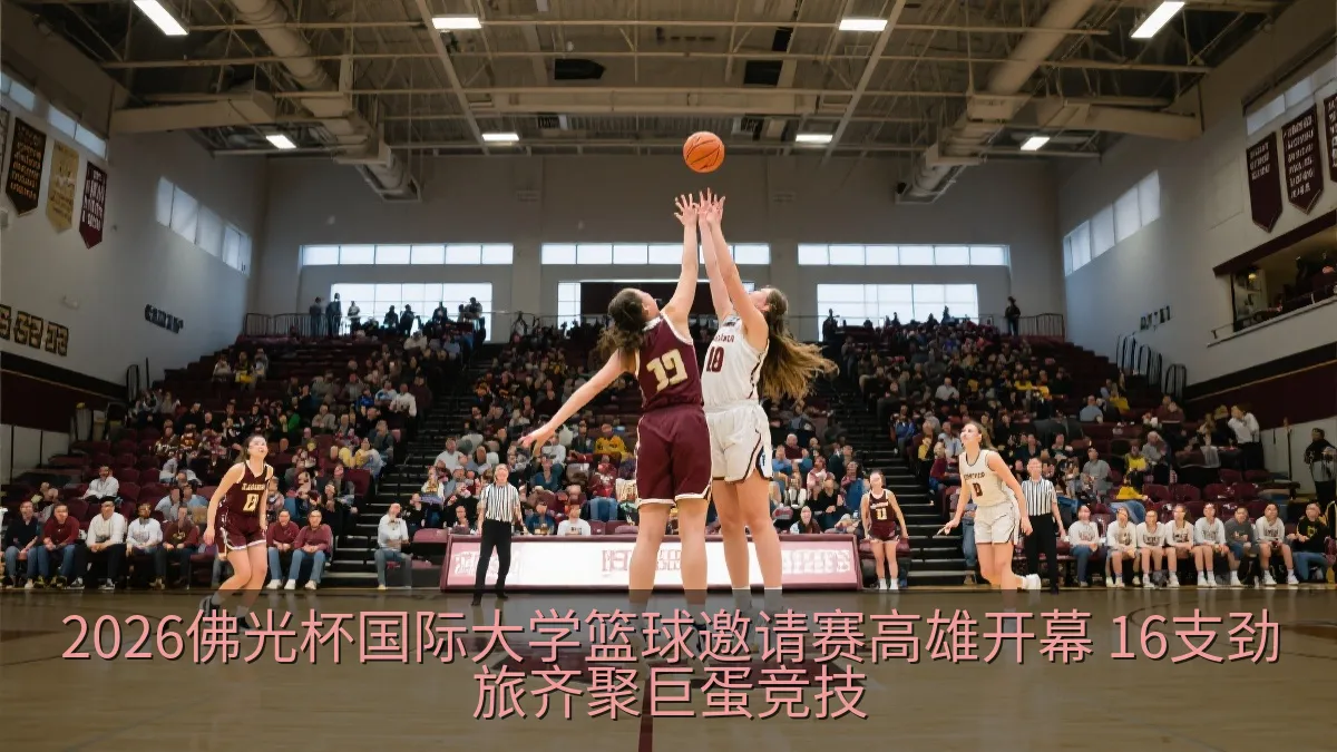 大学女子篮球比赛开球瞬间，球员在室内球场争抢篮球